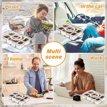 YFUIF Snackle Box Container - 8 Compartments Divided Serving Tray with Lid and Handle, BPA-Free Snack Box Organizer for Fruits, Candy, Snacks (1, White Small 8 Compartments)