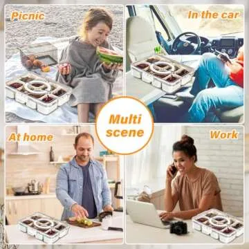 YFUIF Snackle Box Container - 8 Compartments Divided Serving Tray with Lid and Handle, BPA-Free Snack Box Organizer for Fruits, Candy, Snacks (1, White Small 8 Compartments)