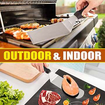 Overmont Griddle Accessories Tool Kit 9-Piece Professional Grill Spatula & Scraper Set Flipper Stainless Steel for Flat Top Grill Hibachi BBQ Camping Cooking Dishwasher Safe