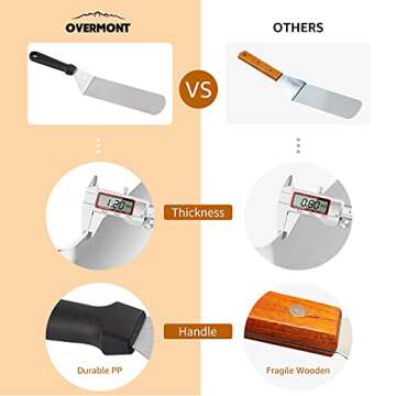 Overmont Griddle Accessories Tool Kit 9-Piece Professional Grill Spatula & Scraper Set Flipper Stainless Steel for Flat Top Grill Hibachi BBQ Camping Cooking Dishwasher Safe