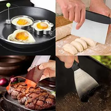 Overmont Griddle Accessories Tool Kit 9-Piece Professional Grill Spatula & Scraper Set Flipper Stainless Steel for Flat Top Grill Hibachi BBQ Camping Cooking Dishwasher Safe