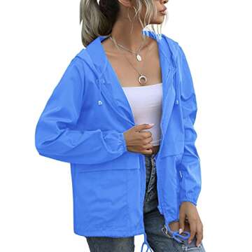 PESION Women's Windbreaker & Waterproof Hooded Rain Jacket Lightweight Outdoor Fashionable Light Blu...