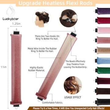 Luckybear Heatless Hair Curlers - 3pcs Satin Jumbo Flexi Rods for Nighttime Curls