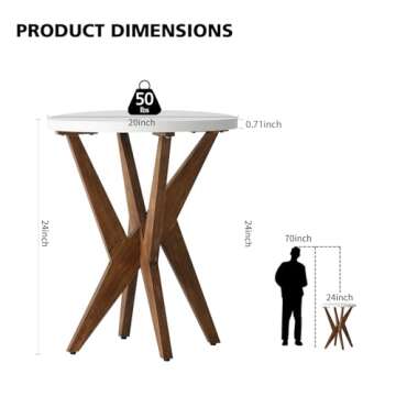 Ahokua Modern Round End Table with Smooth White Top and Crossed Walnut Legs, Minimalist Accent Table...