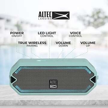 Altec Lansing - HydraJolt Wireless Bluetooth Speaker, Waterproof Portable Speakers with Built in Phone Charger and Lights, Everything Proof Outdoor, Shockproof, Snowproof, 16 Hours Playtime