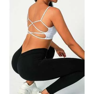 Danysu Womens Backless Sports Bra Open Back Workout Top Light Support Strappy Sport Bra Cute Gym Clothes Crisscross Princess White S