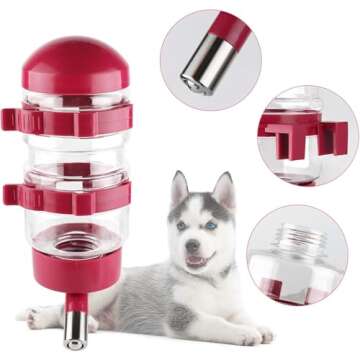 Dripless Dog Drinking Water Bottle for Crate Kennel Cage Leakproof 400ml Dispenser Fountains Auto Feeding Dogs & Cats & Rabbits Puppy Pup Small Pet (Red, Small)