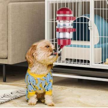 Dripless Dog Drinking Water Bottle for Crate Kennel Cage Leakproof 400ml Dispenser Fountains Auto Feeding Dogs & Cats & Rabbits Puppy Pup Small Pet (Red, Small)