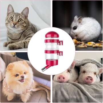 Dripless Dog Drinking Water Bottle for Crate Kennel Cage Leakproof 400ml Dispenser Fountains Auto Feeding Dogs & Cats & Rabbits Puppy Pup Small Pet (Red, Small)