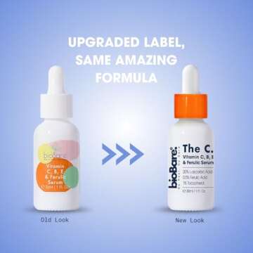 Vitamin C B E, and Ferulic Serum For Face By BioBare | 20% Pure Vitamin C W/Hyaluronic Acid | Helps Keep Skin Young, Moist, Bright & Glowing | Helps With Fine Lines, Wrinkles, Dark Spots | 1Fl Oz