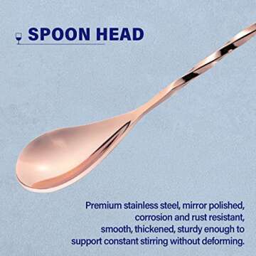 2 Pcs 12 Inches Bar Spoon, Long Handle Mixing Stirrers for Drink, Briout Stainless Steel Bar Cocktail Shaker Spoon, Rose Gold