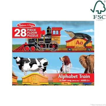 Melissa & Doug Alphabet Train Jumbo Jigsaw Floor Puzzle - Letters and Animals (28 pcs, 10 feet long)