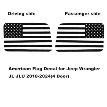 Zxiaochun Rear Window American Flag Decal Compatible with Jeep Wrangler JL JLU 2018-2023 2024 (4-Doo...
