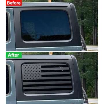 Zxiaochun Rear Window American Flag Decal Compatible with Jeep Wrangler JL JLU 2018-2023 2024 (4-Door Version), Precut Back Side Window Glass USA Flag Vinyl Sticker Exterior Accessories (Matte Black)
