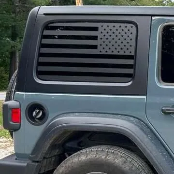 Zxiaochun Rear Window American Flag Decal Compatible with Jeep Wrangler JL JLU 2018-2023 2024 (4-Door Version), Precut Back Side Window Glass USA Flag Vinyl Sticker Exterior Accessories (Matte Black)