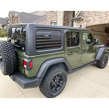 Zxiaochun Rear Window American Flag Decal Compatible with Jeep Wrangler JL JLU 2018-2023 2024 (4-Door Version), Precut Back Side Window Glass USA Flag Vinyl Sticker Exterior Accessories (Matte Black)