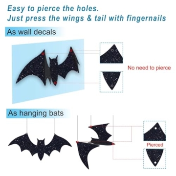 Pawliss 10 Pcs Halloween Bat Stickers for Spooky Decor