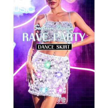 REETAN Sparkly Light Up Sequin Skirt for Women