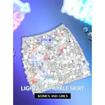 REETAN Sparkly Light Up Sequin Skirt for Women