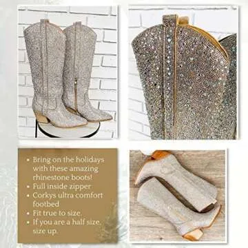 MUCCCUTE Women's Rhinestone Western Knee-High Boots Cowgirl Point-Toe Block Heel Wedding Party Boots for Ladies Size 7