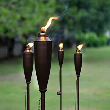 Garden Torches for Outside -Deco Home Pack of 4 Metal Garden Torches Citronella Oil for Outdoor Ambi...
