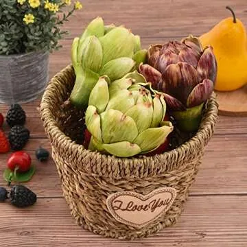 Luckforest Artificial Artichokes, Small Simulation Artichoke Fake Fruits for Home Kitchen Decor Wedding Table Fruit Basket Decoration Set of 3 (Green, Red)