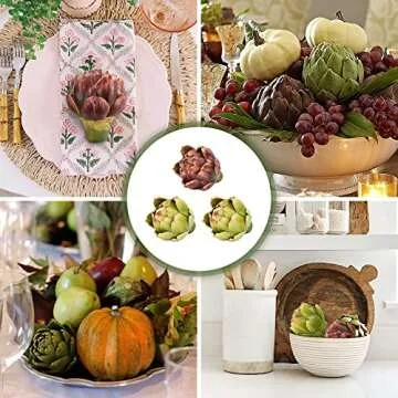 Luckforest Artificial Artichokes, Small Simulation Artichoke Fake Fruits for Home Kitchen Decor Wedding Table Fruit Basket Decoration Set of 3 (Green, Red)