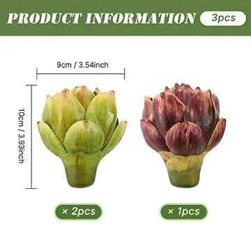 Luckforest Artificial Artichokes, Small Simulation Artichoke Fake Fruits for Home Kitchen Decor Wedding Table Fruit Basket Decoration Set of 3 (Green, Red)