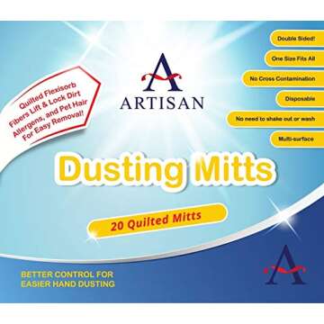 Artisan DUSTING MITT Replaces Microfiber Dusting Cloths, Dust Wipes, Feather Dusters. Grabs and Locks in Dust, Pet Hair, and Allergens for The Best Cleaning Possible Dual-Sided Disposable.20 Mitts.