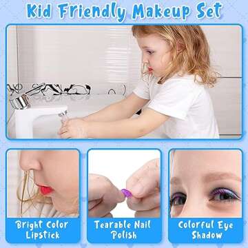 Mozok Kids Makeup Kit for Girl, Washable Makeup Girl Toys with Cosmetic Case, Play Real Princess Make Up Beauty Set Toys for 3 4 5 6 7 8 9 10 11 12 Year Old Girls Toddlers Kids Birthday Gifts(Frozen)