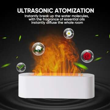 YALEDI Essential Oil Diffuser, Fireplace Fire Flame Aromatherapy Diffuser, 150ml Ultrasonic Cool Mist Humidifier, Scent Aroma Diffuser with 7 Colors Light, Timer & Auto-Off for Home, Room (White)