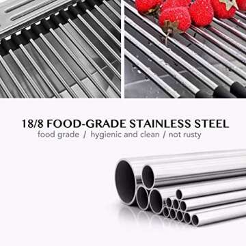 Roll up Dish Drying Rack RV Folding Over Sink 304 Stainless Steel in Kitchen Dish Drainer Heat Resis...
