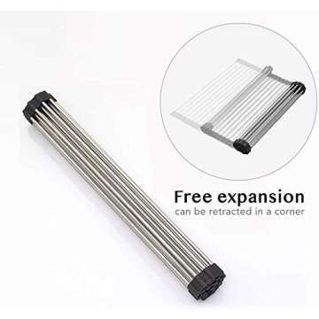 Roll up Dish Drying Rack RV Folding Over Sink 304 Stainless Steel in Kitchen Dish Drainer Heat Resistant Mat Multipurpose Portable Dish Trainer,Black,17x12inches
