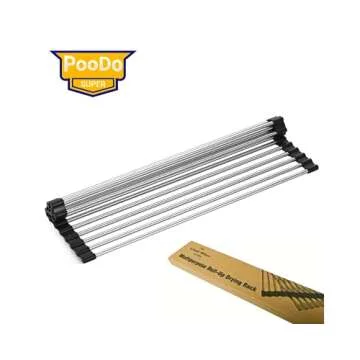 Roll up Dish Drying Rack RV Folding Over Sink 304 Stainless Steel in Kitchen Dish Drainer Heat Resistant Mat Multipurpose Portable Dish Trainer,Black,17x12inches