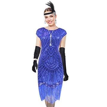 Women 1920s Vintage Flapper Fringe Beaded Gatsby Party Dress With 20s Accessories Set (L, Style 2-Bl...