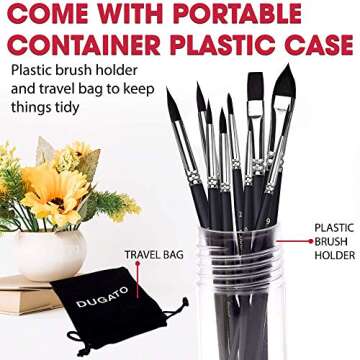 DUGATO Watercolor Paint Brushes Set - 12 PCS Professional Synthetic Goat Hair Art Brushes for Watercolors Acrylics Inks Gouache Oil Tempera Miniature, for Beginners and Professionals