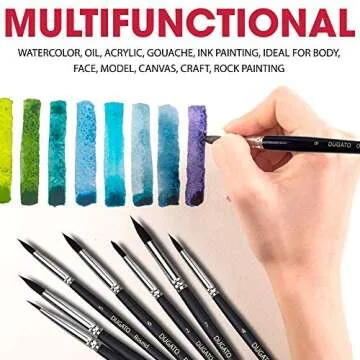 DUGATO Watercolor Paint Brushes Set - 12 PCS Professional Synthetic Goat Hair Art Brushes for Watercolors Acrylics Inks Gouache Oil Tempera Miniature, for Beginners and Professionals