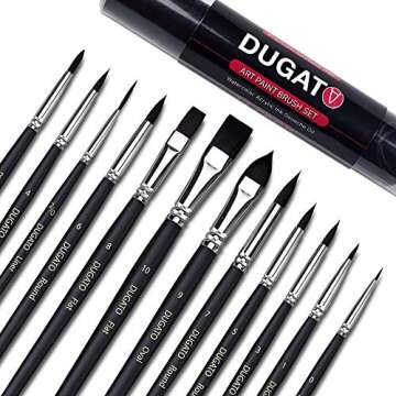 DUGATO Watercolor Paint Brushes Set - 12 PCS Professional Synthetic Goat Hair Art Brushes for Watercolors Acrylics Inks Gouache Oil Tempera Miniature, for Beginners and Professionals