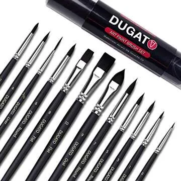 DUGATO Watercolor Paint Brushes Set - 12 PCS Professional Synthetic Goat Hair Art Brushes for Watercolors Acrylics Inks Gouache Oil Tempera Miniature, for Beginners and Professionals