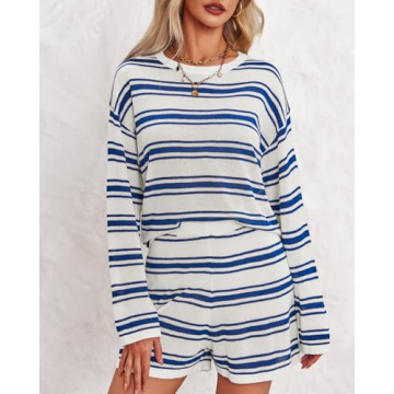 Langwyqu Womens Striped Pajama Sets Soft Breathable Lounge Wear