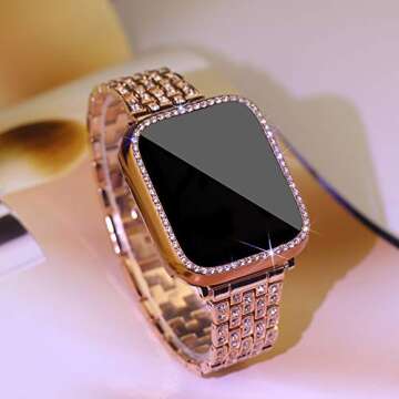 SUPOIX Compatible with Apple Watch Band 40mm + Case, Women Jewelry Bling Diamond Rhinestone Replacement Metal Strap &Soft TPU Protector Case for iWatch Series 6/5/4/se(Rose gold)