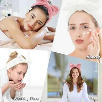 Casoty 6 Pcs Make Up Headbands, Bow Hair Band, Soft Coral Fleece Facial Headband, Spa Headband for Washing Face, Towel Headband for Face Washing Shower Skin Care Yoga