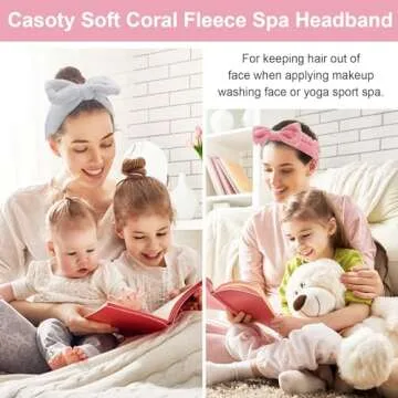 Casoty 6 Pcs Make Up Headbands, Bow Hair Band, Soft Coral Fleece Facial Headband, Spa Headband for Washing Face, Towel Headband for Face Washing Shower Skin Care Yoga