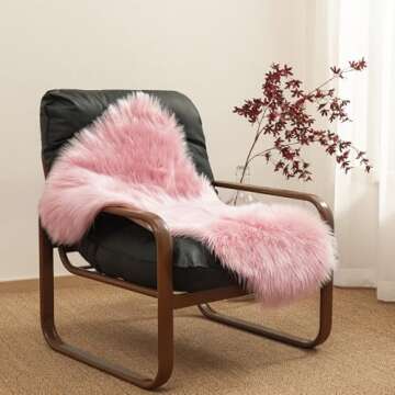 Ashler Faux Fur Rug, Fluffy Shaggy Area Rug 2 x 3 Feet Sheepskin Fur Rug, Pink Fuzzy Rug Machine Was...
