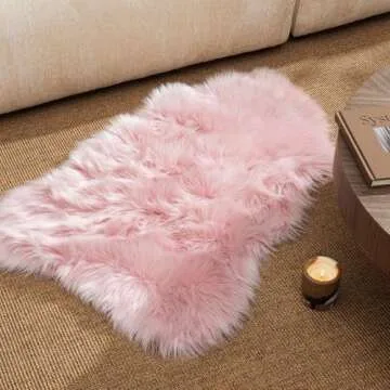 Ashler Faux Fur Rug, Fluffy Shaggy Area Rug 2 x 3 Feet Sheepskin Fur Rug, Pink Fuzzy Rug Machine Washable Shag Rug, Nursery Decor Throw Rugs for Bedroom, Kids Room, Living Room