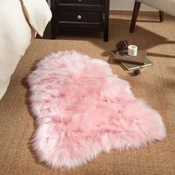 Ashler Faux Fur Rug, Fluffy Shaggy Area Rug 2 x 3 Feet Sheepskin Fur Rug, Pink Fuzzy Rug Machine Washable Shag Rug, Nursery Decor Throw Rugs for Bedroom, Kids Room, Living Room
