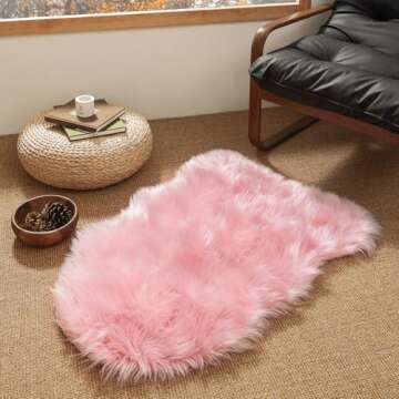 Ashler Faux Fur Rug, Fluffy Shaggy Area Rug 2 x 3 Feet Sheepskin Fur Rug, Pink Fuzzy Rug Machine Washable Shag Rug, Nursery Decor Throw Rugs for Bedroom, Kids Room, Living Room