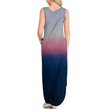 FANDEE Summer Dresses for Women Sleeveless Loose Womens Long Dresses Gradient Hawaiian Beach Summer Dress with Pockets Grey Red Blue Small