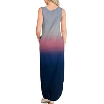 FANDEE Summer Dresses for Women Sleeveless Loose Womens Long Dresses Gradient Hawaiian Beach Summer Dress with Pockets Grey Red Blue Small