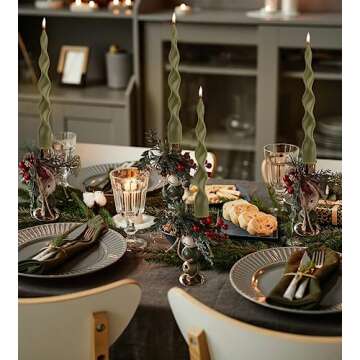 MAITREYA Olive Spiral Taper Candle Soy Wax Unscented Candles Sticks,Elegant Design for Home Decoration Weddings Parties,9.8inch,4pcs,Olive-E